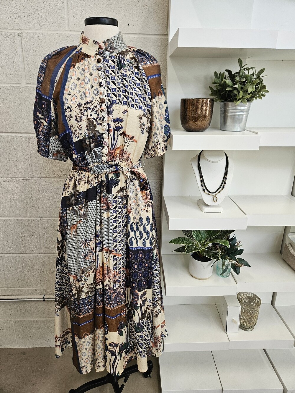 Hi Neck Dress with Safari Print